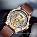 Men's Watch BIDEN 0194 Luxury Cool Automatic Mechanical Watches Brown Skeleton Steampunk Punk Male Clock relogio masculino